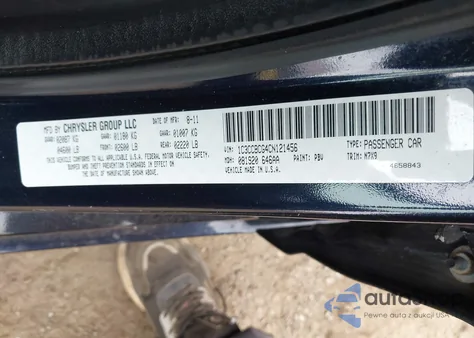 2012 Chrysler 200 Limited z USA, uszkodzony, nr VIN 1C3CCBCG4CN121456